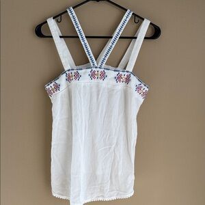 Xhilaration White Tank Top with Colorful Embroidery